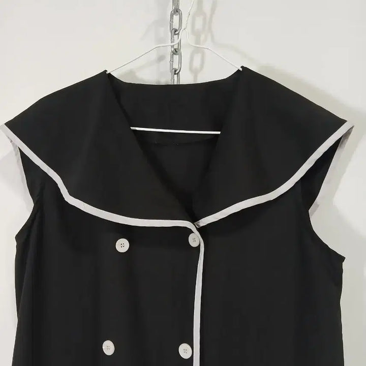 [BUNJANG] Black Sailor Collar Long Dress / 블랙 세일러 카라 버튼 롱 원피스