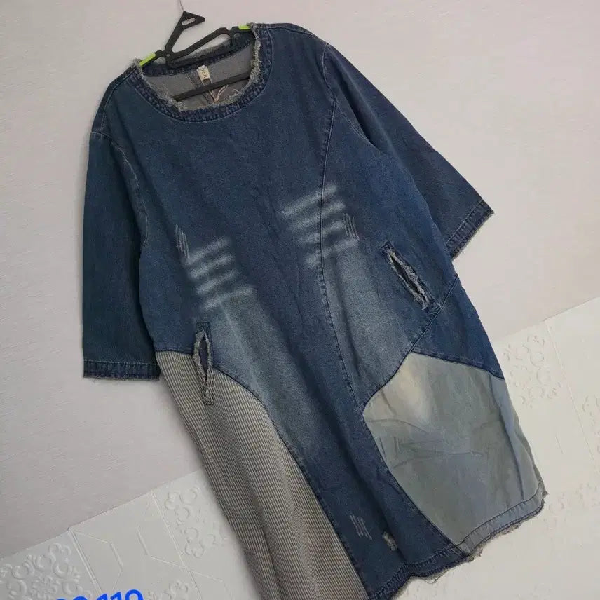 [BUNJANG] Denim Patchwork Long Dress Plus Size New Arrival / 데님 패치워크 롱 원피스 빅사이즈 새상품