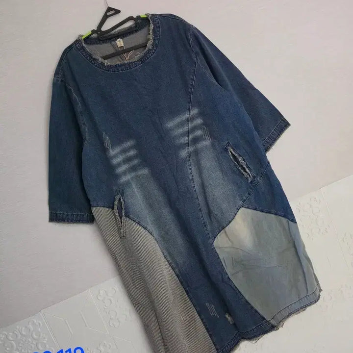 [BUNJANG] Denim Patchwork Long Dress Plus Size New Arrival / 데님 패치워크 롱 원피스 빅사이즈 새상품