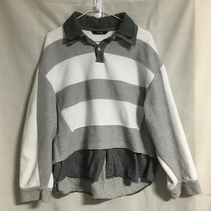 [BUNJANG] System Homme Striped Collar T-shirt / 한섬 SYSTEM 24 시스템 옴므 스트라이프 카라 티셔츠 100