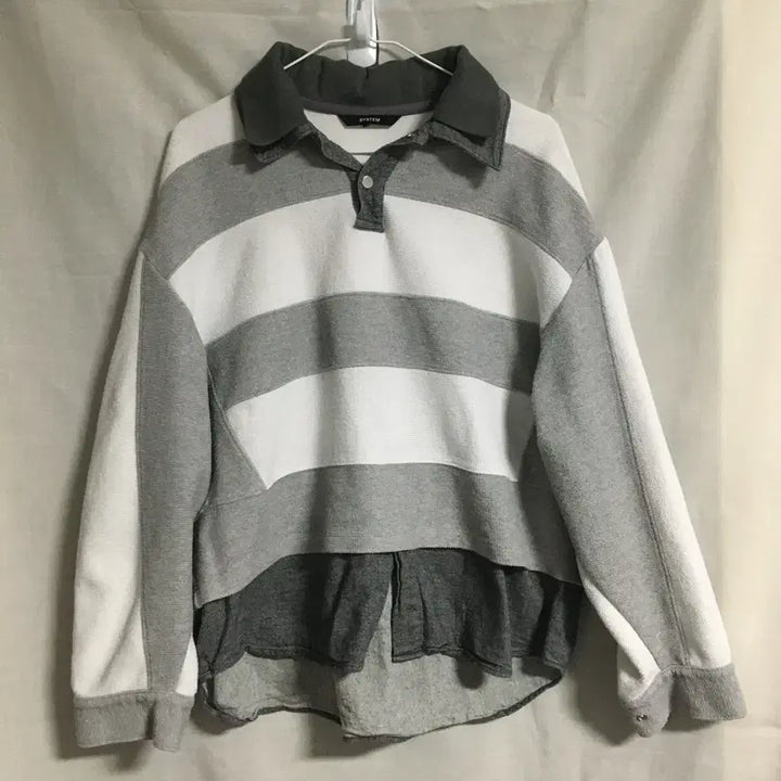 [BUNJANG] System Homme Striped Collar T-shirt / 한섬 SYSTEM 24 시스템 옴므 스트라이프 카라 티셔츠 100