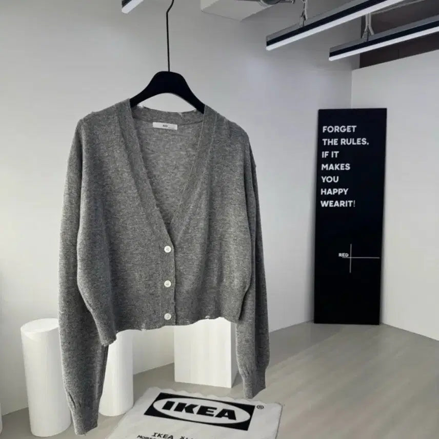 [BUNJANG] Vintage Red and Gray Knit Cardigan / 구제가디건