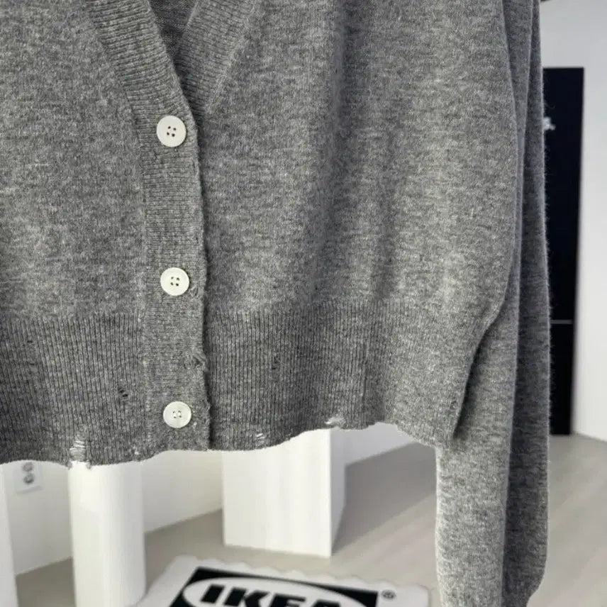 [BUNJANG] Vintage Red and Gray Knit Cardigan / 구제가디건