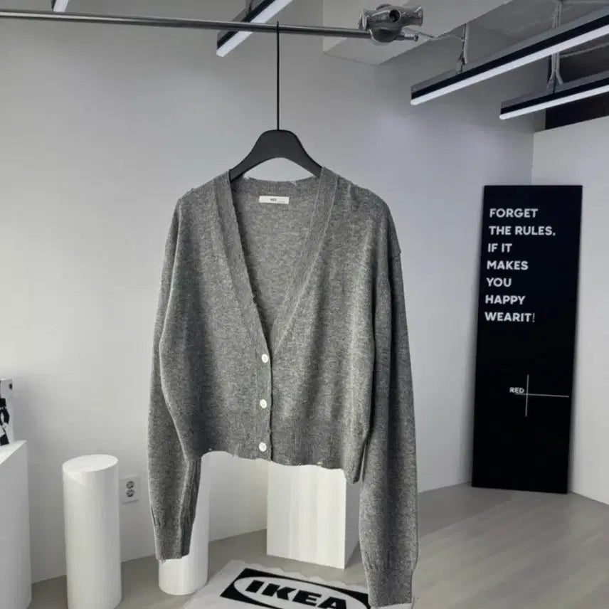 [BUNJANG] Vintage Red and Gray Knit Cardigan / 구제가디건