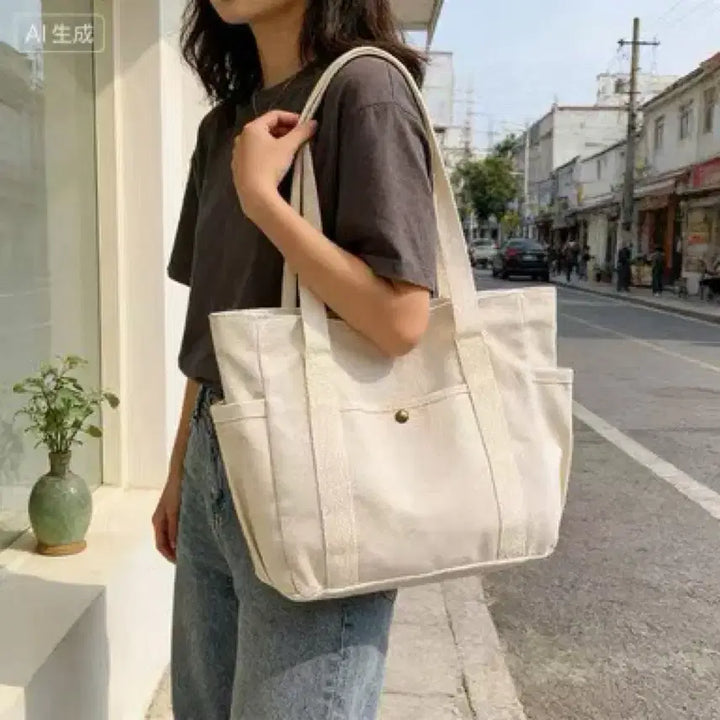 [BUNJANG] Ivory Canvas Tote Bag / 아이보리 캔버스 가방 천가방