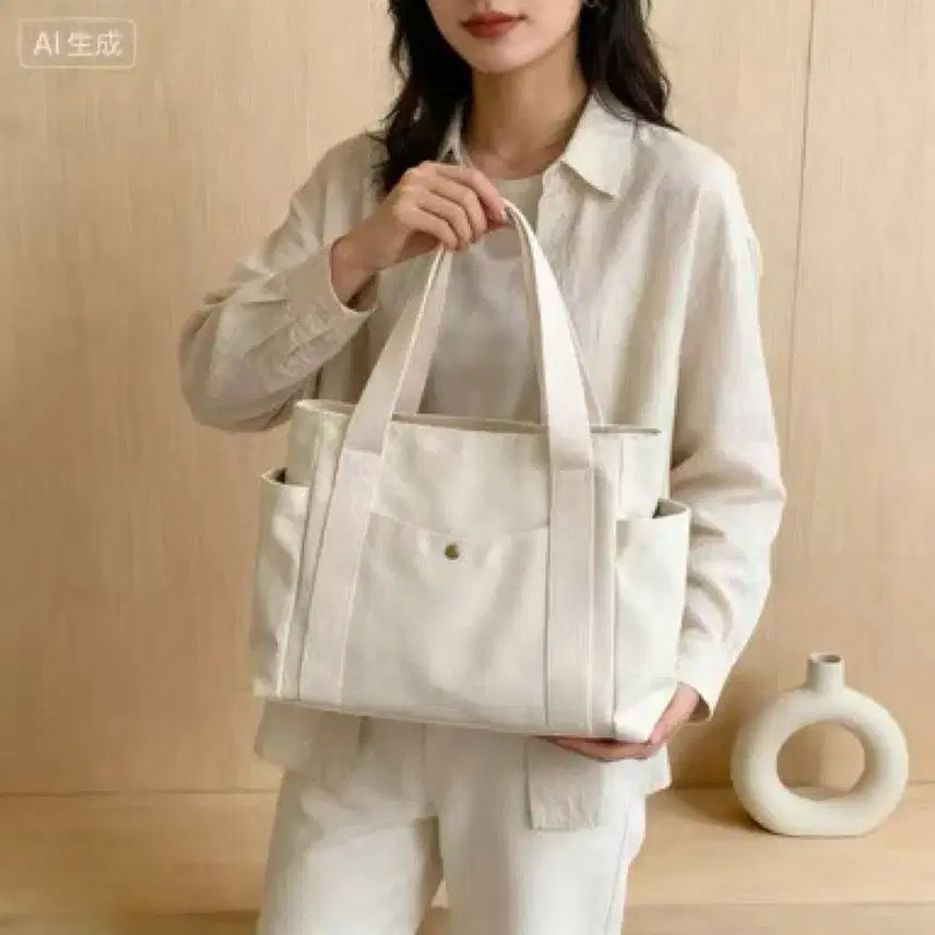 [BUNJANG] Ivory Canvas Tote Bag / 아이보리 캔버스 가방 천가방