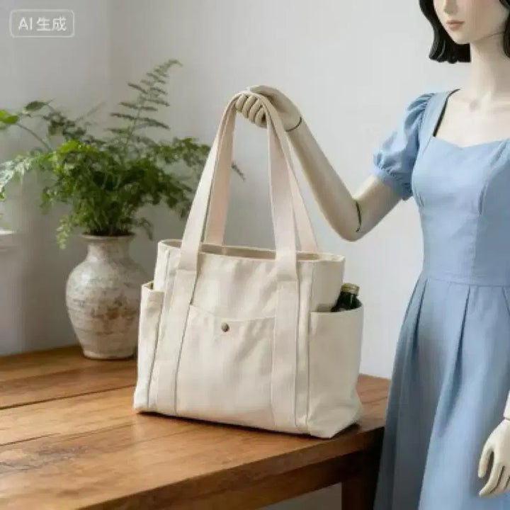[BUNJANG] Ivory Canvas Tote Bag / 아이보리 캔버스 가방 천가방