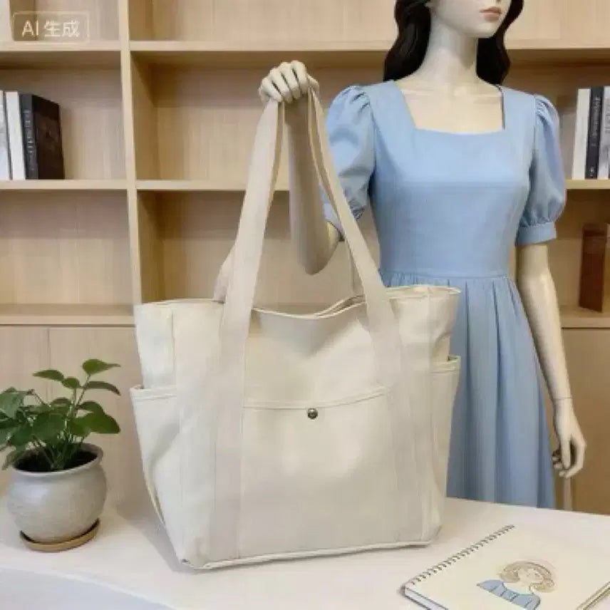 [BUNJANG] Ivory Canvas Tote Bag / 아이보리 캔버스 가방 천가방