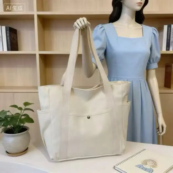 [BUNJANG] Ivory Canvas Tote Bag / 아이보리 캔버스 가방 천가방