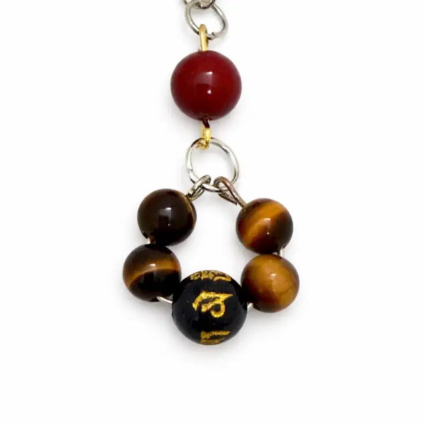 [BUNJANG] Amulet with Cinnabar, Tiger Eye, and Lapis Lazuli Keyring / 악운 삼재 방지 경면주사 호안석 키링 부적