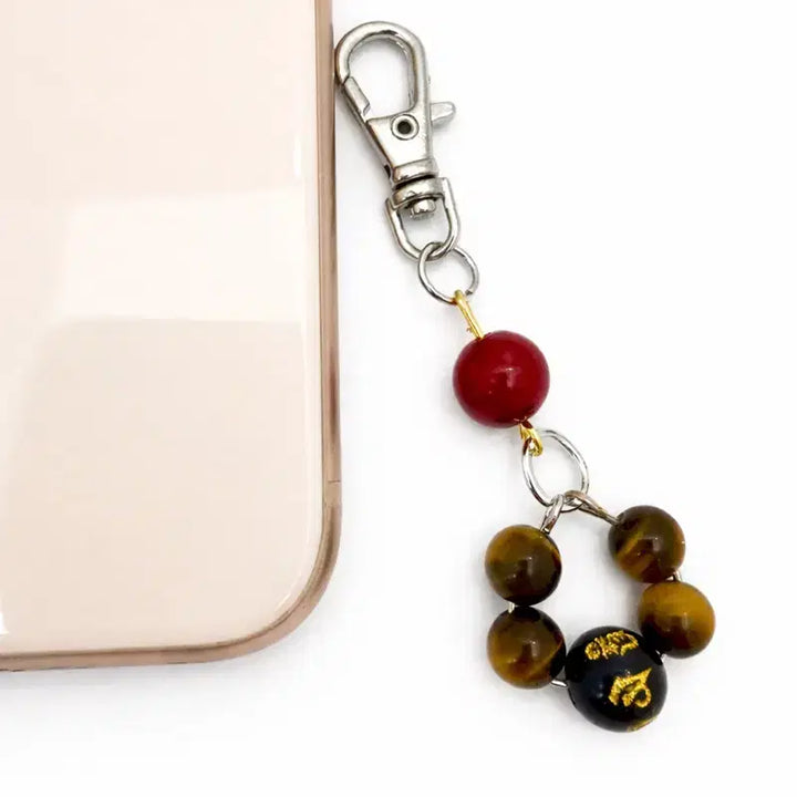 [BUNJANG] Amulet with Cinnabar, Tiger Eye, and Lapis Lazuli Keyring / 악운 삼재 방지 경면주사 호안석 키링 부적