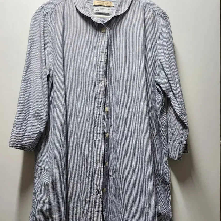 [BUNJANG] Crocodile Striped 7/10 Sleeve Linen Shirt - Size L / 크로커다일 스트라이프 7부 린넨셔츠 L