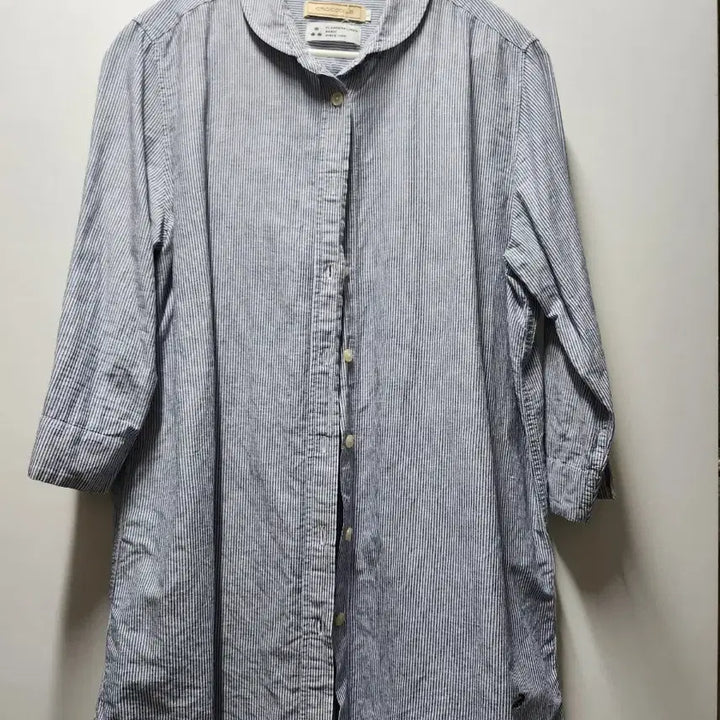 [BUNJANG] Crocodile Striped 7/10 Sleeve Linen Shirt - Size L / 크로커다일 스트라이프 7부 린넨셔츠 L