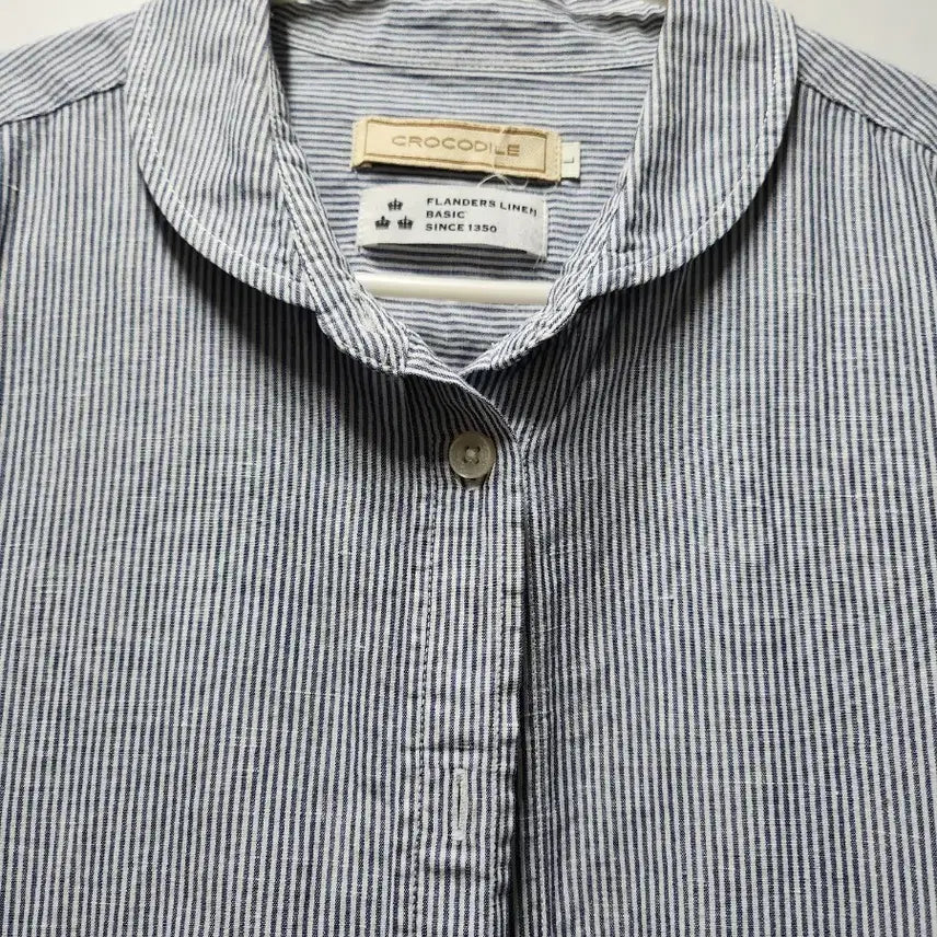[BUNJANG] Crocodile Striped 7/10 Sleeve Linen Shirt - Size L / 크로커다일 스트라이프 7부 린넨셔츠 L