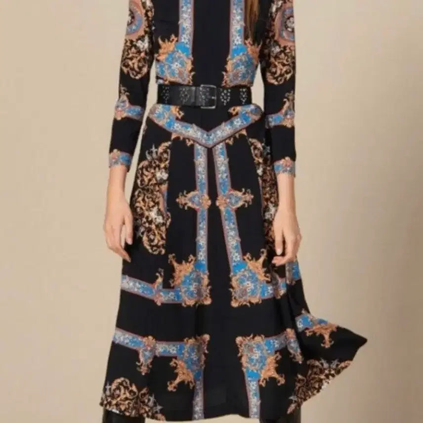 [SOLD OUT] Sandro 블랙 패턴 롱 원피스