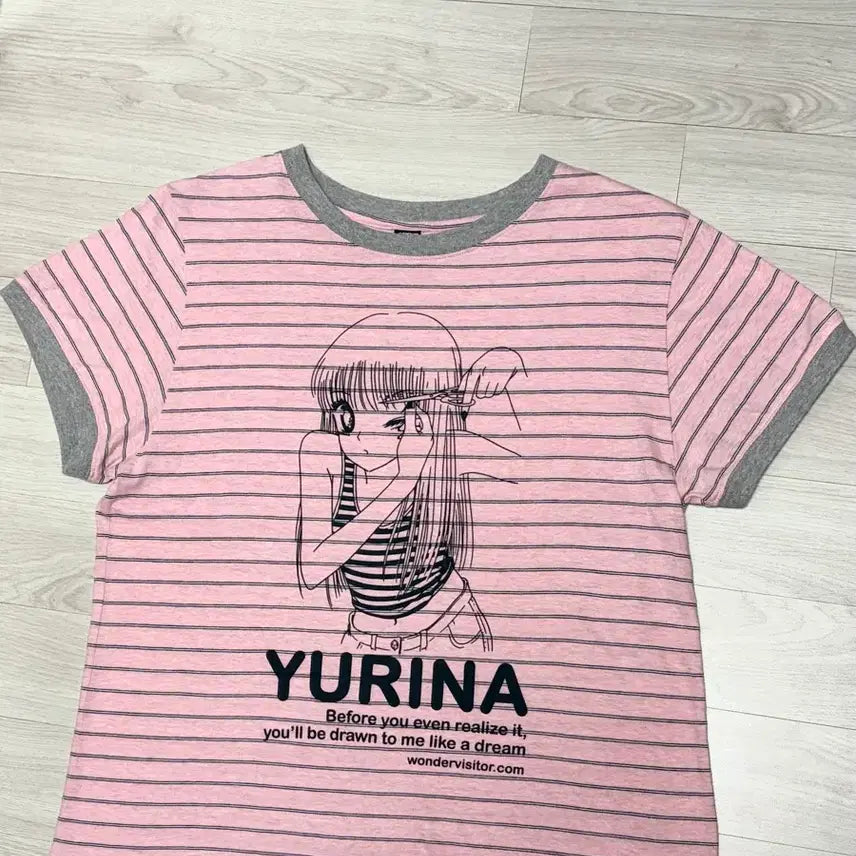 [BUNJANG] Wonder Visitor YURINA Pink Striped T-shirt / 원더비지터 YURINA 유리나 핑크 반팔 티셔츠