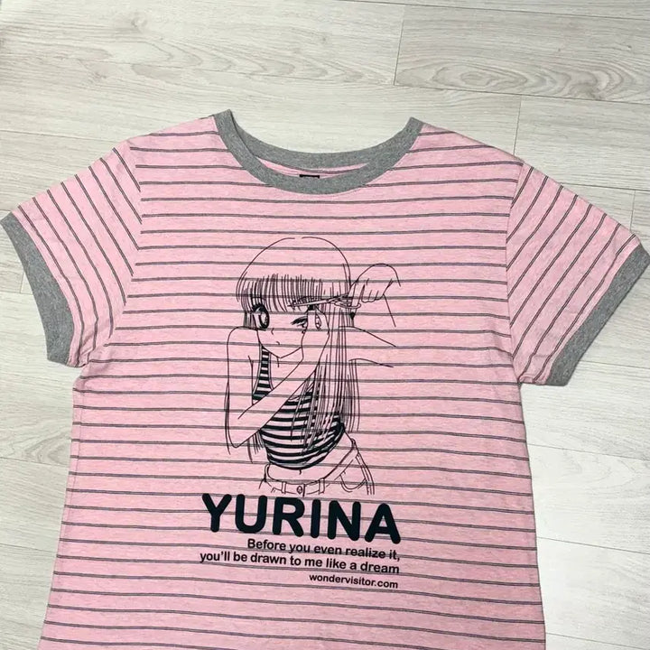 [BUNJANG] Wonder Visitor YURINA Pink Striped T-shirt / 원더비지터 YURINA 유리나 핑크 반팔 티셔츠