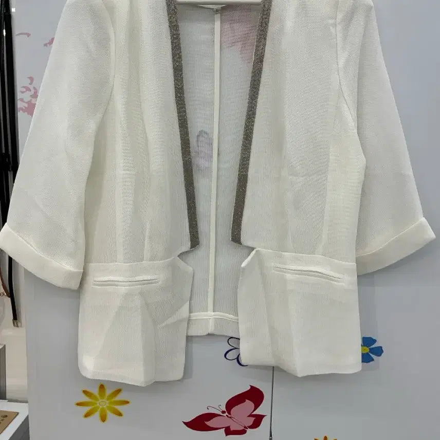 [BUNJANG] White Silver Embellished Open Jacket / 화이트 은색장식 오픈형 자켓