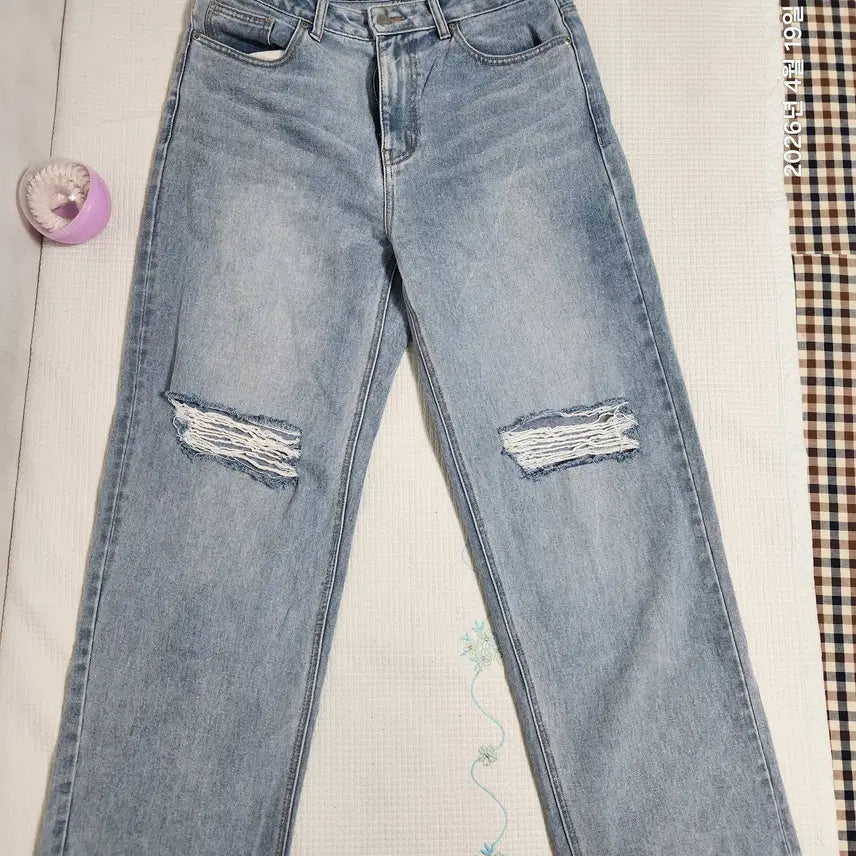 [BUNJANG] Musinsa Standard Destroyed Wide Denim Pants [Light Indigo] / 디스트로이드 와이드 데님 팬츠 [라이트 인디고] 무탠다드 무신사 32
