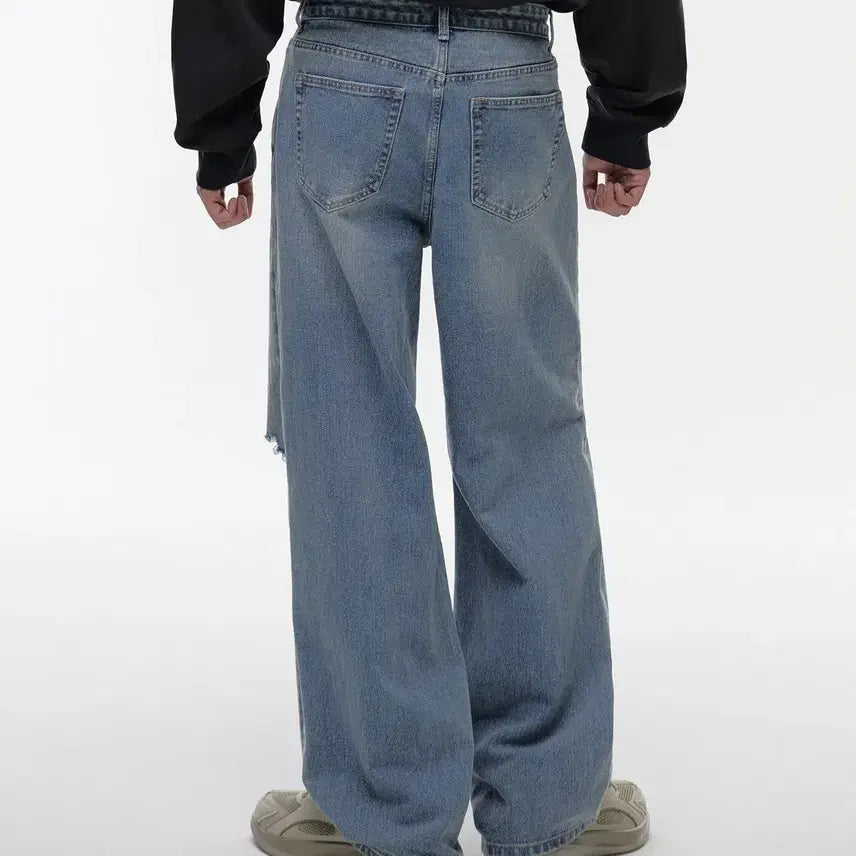 [BUNJANG] Musinsa Standard Destroyed Wide Denim Pants [Light Indigo] / 디스트로이드 와이드 데님 팬츠 [라이트 인디고] 무탠다드 무신사 32