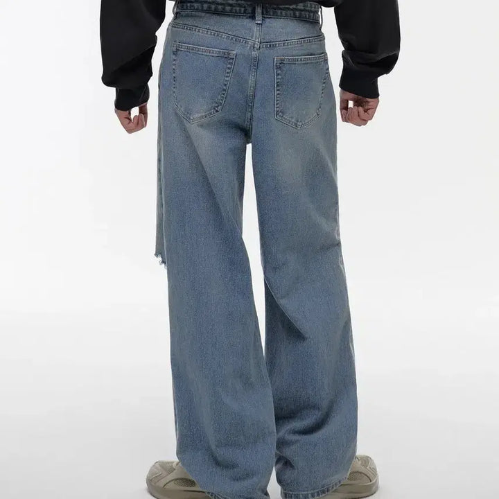 [BUNJANG] Musinsa Standard Destroyed Wide Denim Pants [Light Indigo] / 디스트로이드 와이드 데님 팬츠 [라이트 인디고] 무탠다드 무신사 32