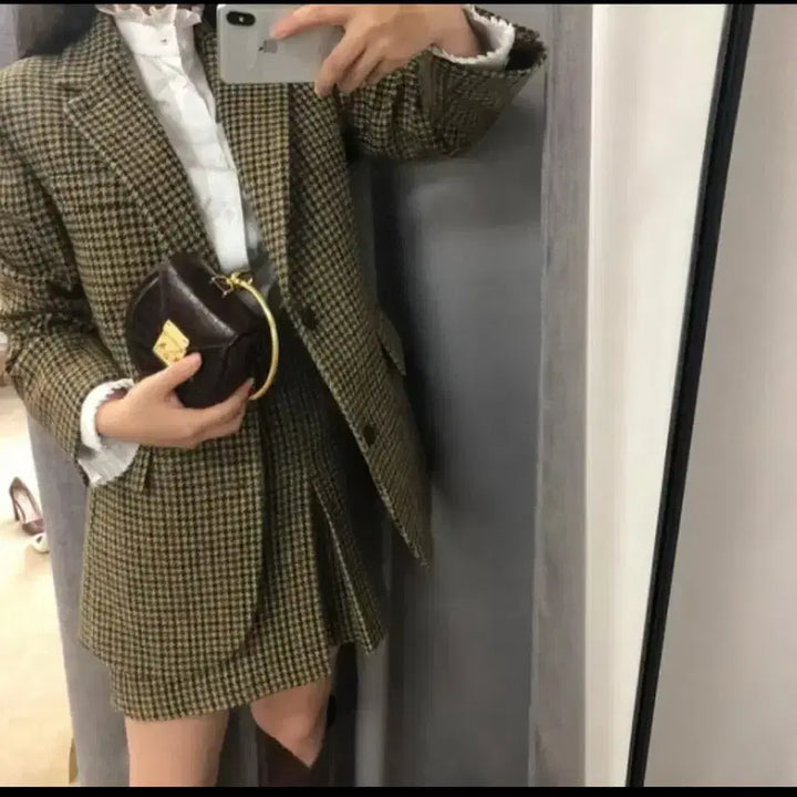 [BUNJANG] MyiAiko Houndstooth Jacket and Skirt Set / 마이아이코 알함브라문 하운드투스 자켓 스커트 셋업