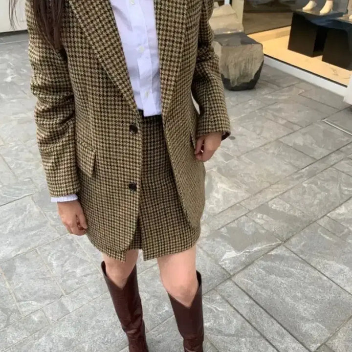 [BUNJANG] MyiAiko Houndstooth Jacket and Skirt Set / 마이아이코 알함브라문 하운드투스 자켓 스커트 셋업