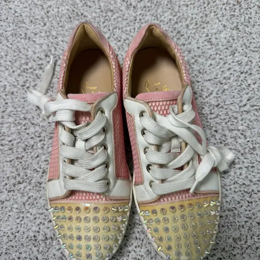 [BUNJANG] Christian Louboutin Pink Studded Sneakers / 크리스찬 루부탱 핑크 스터드 스니커즈 36 1/2