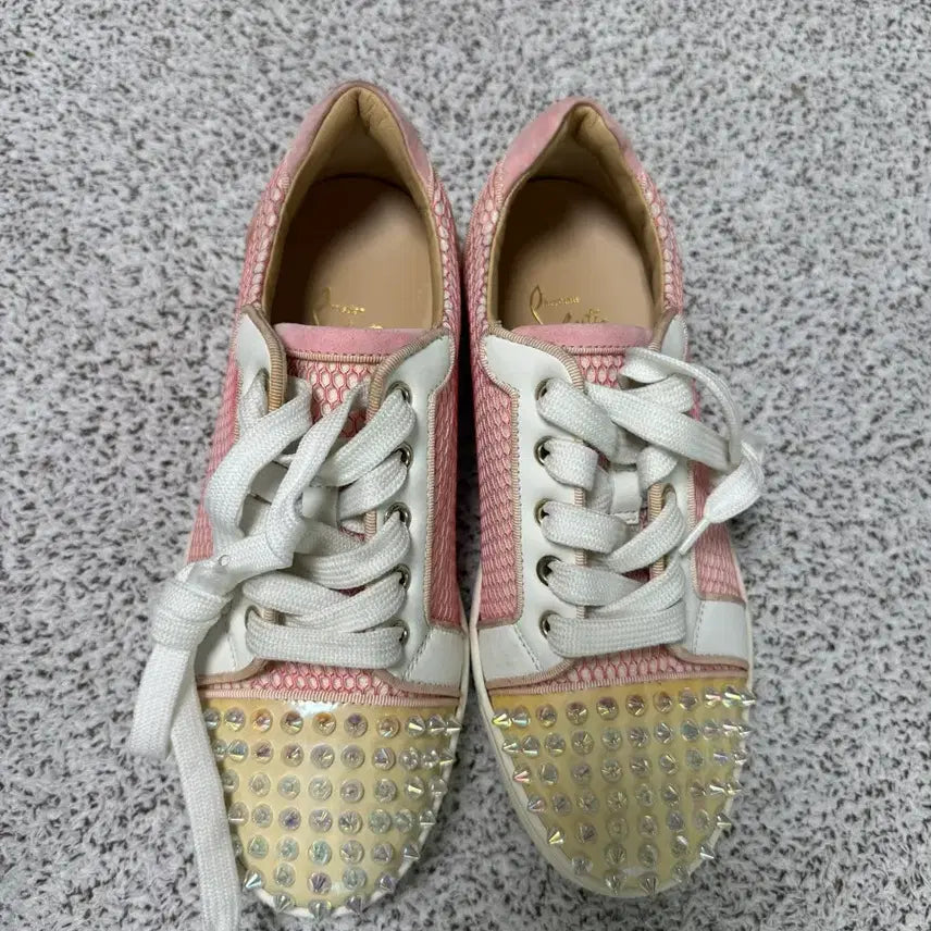 [BUNJANG] Christian Louboutin Pink Studded Sneakers / 크리스찬 루부탱 핑크 스터드 스니커즈 36 1/2