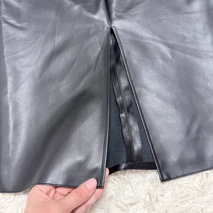 [BUNJANG] Black Leather Long Skirt / 블랙 레더 가죽 롱 스커트