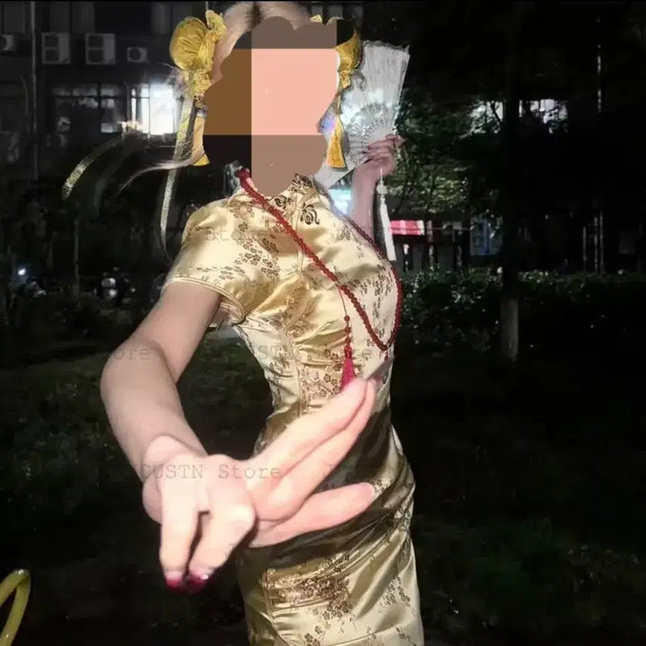 [BUNJANG] Gold Chinoiserie Dress Rental / 졸업사진 고퀄 금색 치파오 대여