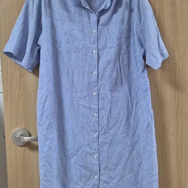 [BUNJANG] Hacer Blue Stripe Short Sleeve Shirt Dress / 스트라이프 셔츠 원피스 반팔