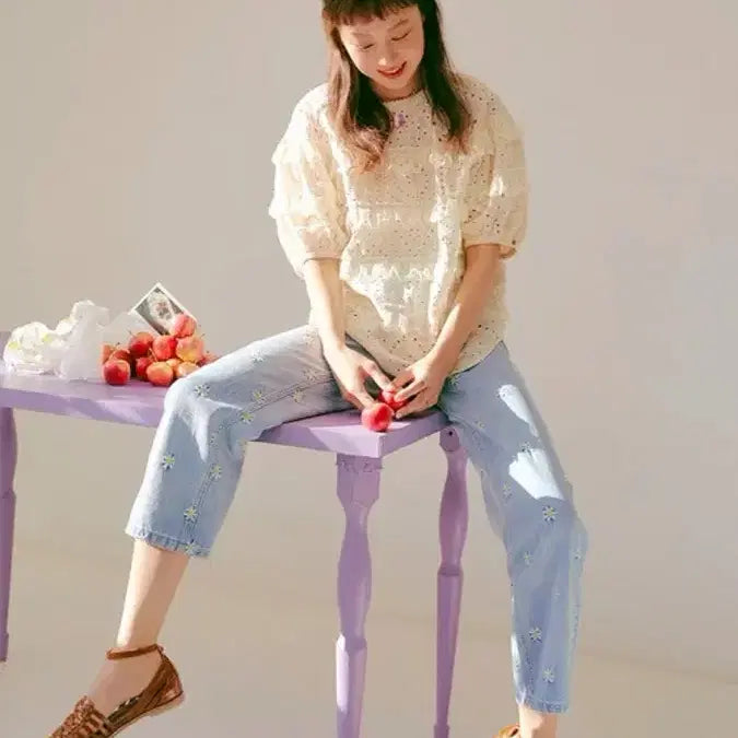 [BUNJANG] Thursday Island Daisy Denim Pants / 써스데이아일랜드 데이지 데님 팬츠