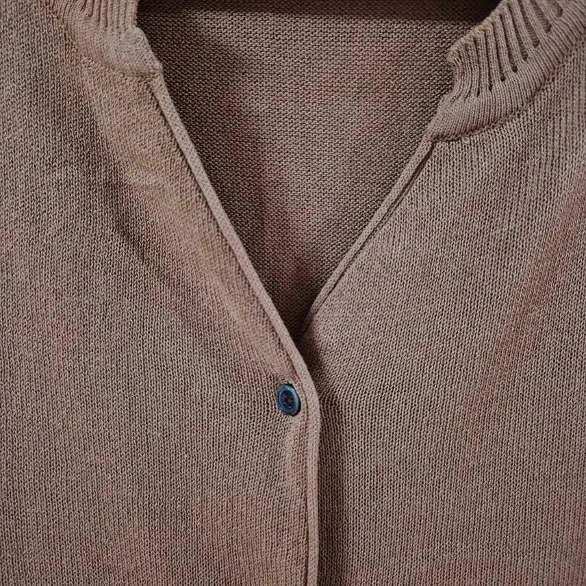 [BUNJANG] Brown Summer Knit Cardigan 5-Button Sleeve / 브라운 여름 니트 가디건 5부