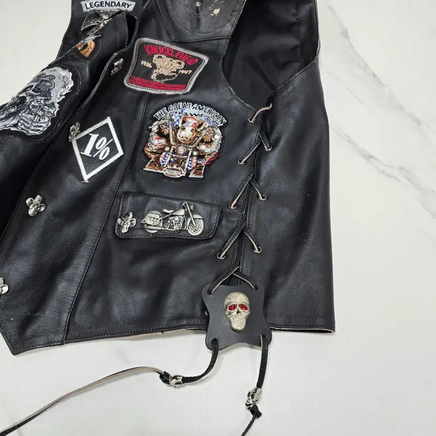 [BUNJANG] Biker Patch Leather Vest / 바이커 패치 가죽 조끼