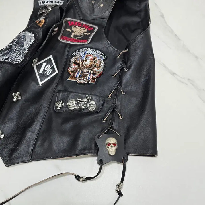 [BUNJANG] Biker Patch Leather Vest / 바이커 패치 가죽 조끼