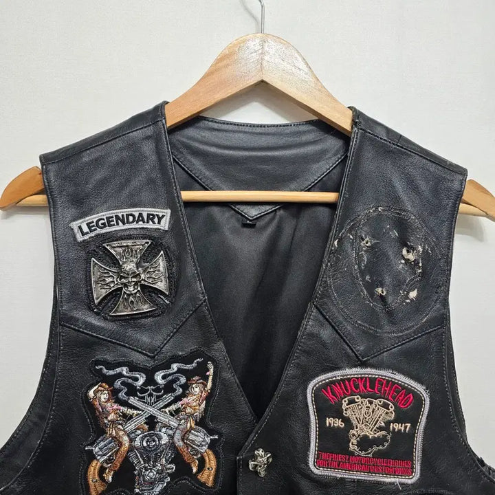 [BUNJANG] Biker Patch Leather Vest / 바이커 패치 가죽 조끼