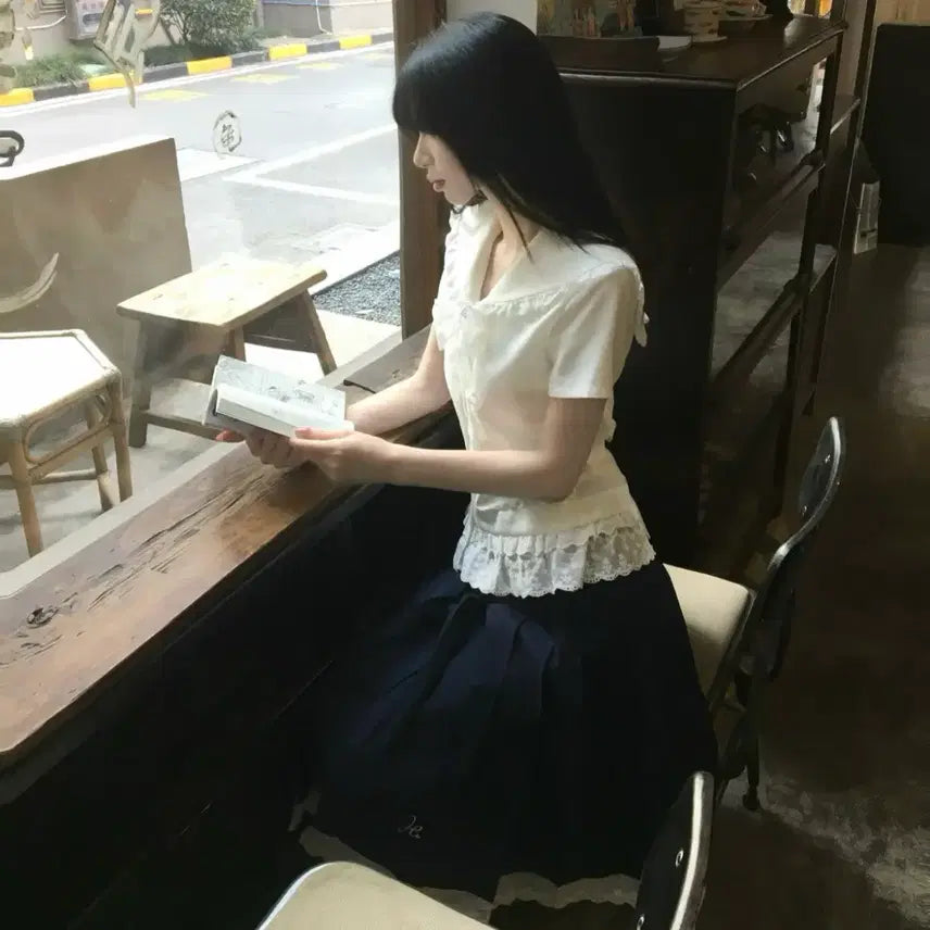 [BUNJANG] 중브 하이하이럭키 레이스 세라 셔츠 스커트 풀세트 히메갸루 교복 / 중브 하이하이럭키 레이스 세라 셔츠 스커트 풀세트 히메갸루 교복