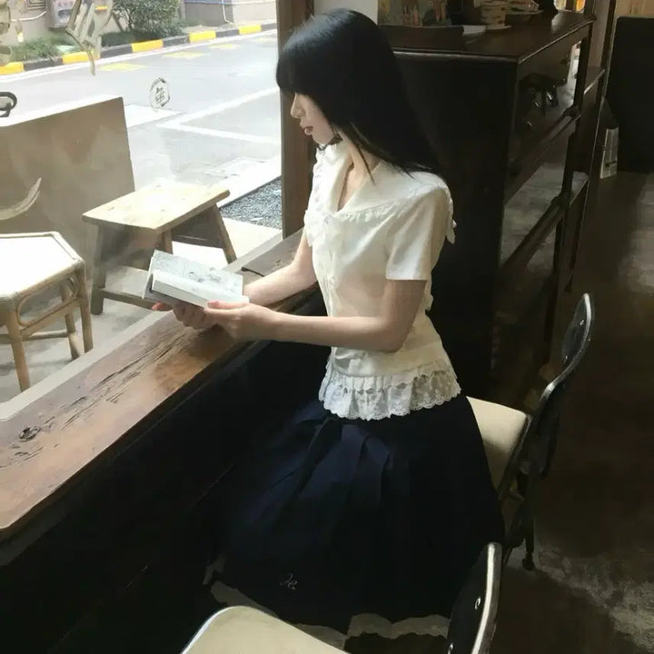 [BUNJANG] 중브 하이하이럭키 레이스 세라 셔츠 스커트 풀세트 히메갸루 교복 / 중브 하이하이럭키 레이스 세라 셔츠 스커트 풀세트 히메갸루 교복