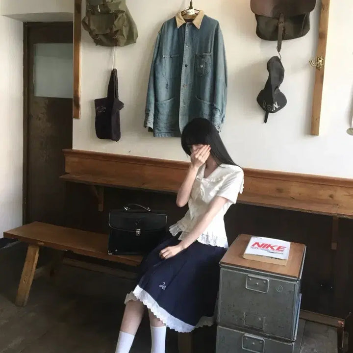 [BUNJANG] 중브 하이하이럭키 레이스 세라 셔츠 스커트 풀세트 히메갸루 교복 / 중브 하이하이럭키 레이스 세라 셔츠 스커트 풀세트 히메갸루 교복