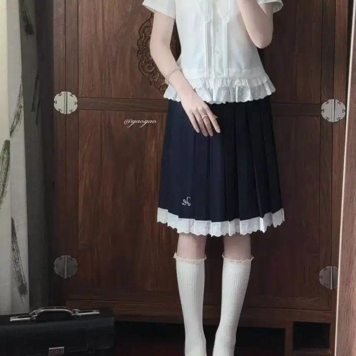 [BUNJANG] 중브 하이하이럭키 레이스 세라 셔츠 스커트 풀세트 히메갸루 교복 / 중브 하이하이럭키 레이스 세라 셔츠 스커트 풀세트 히메갸루 교복