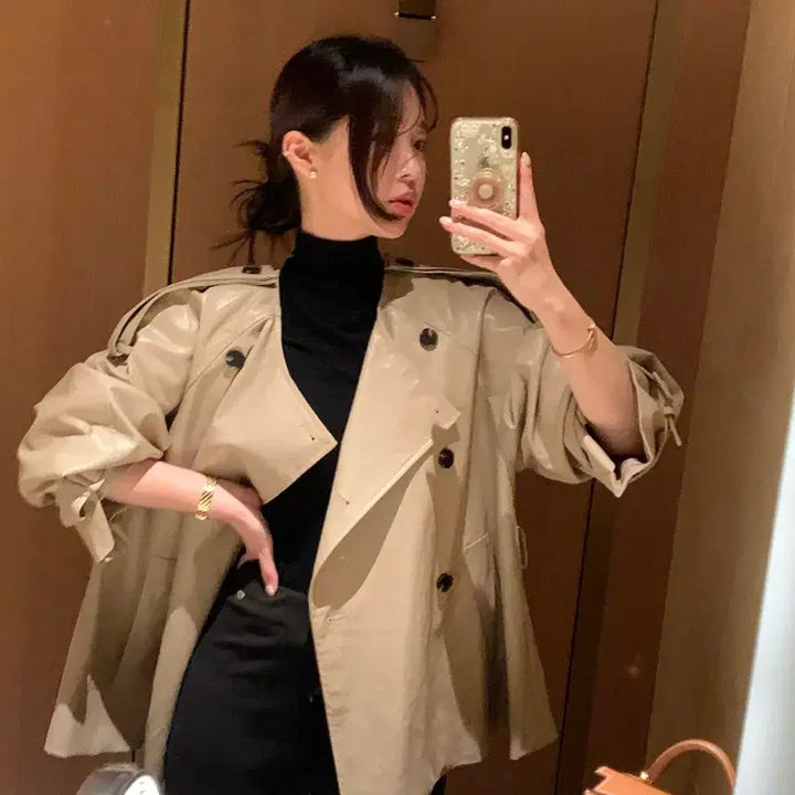 [BUNJANG] 바이씨니 제작 레더숏트렌치자켓 베이지 / 바이씨니 제작 레더숏트렌치자켓 베이지