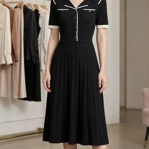 [BUNJANG] CC Collect Sailor Collar Knit Pleated Long Dress / (프리사이즈)새상품 CC콜렉트 세일러 카라 니트 플리츠 롱 원피스