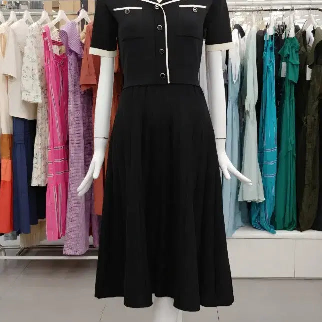 [BUNJANG] CC Collect Sailor Collar Knit Pleated Long Dress / (프리사이즈)새상품 CC콜렉트 세일러 카라 니트 플리츠 롱 원피스