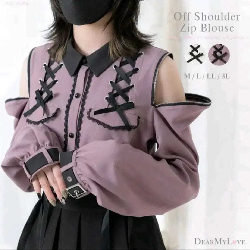 [BUNJANG] Dear My Love Off-Shoulder Buckle Blouse / 디어마이러브 오프숄더 버클 블라우스(검정핑크색) 판매합니다 양산형 지뢰계