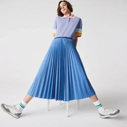 [BUNJANG] Lacoste Pleated Long Skirt - Sky Blue, Size S / 라코스테 플리츠 롱 스커트 S