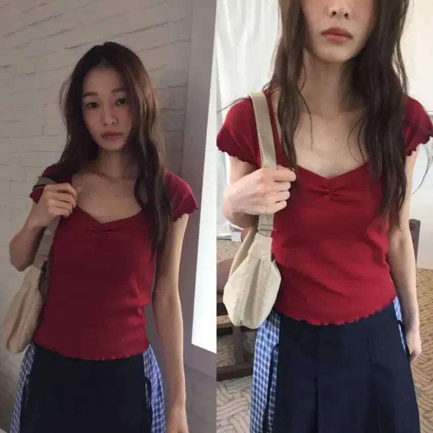 [BUNJANG] SHOPSHERBET Pier Ribbed T-Shirt Red / 샵셔벗 피어 골지 티셔츠 레드