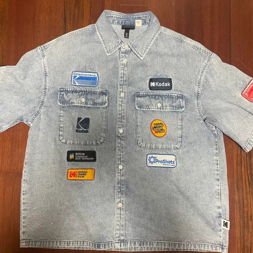 [SOLD OUT] h&amp;m Kodak 콜라보 패치 데님 셔츠