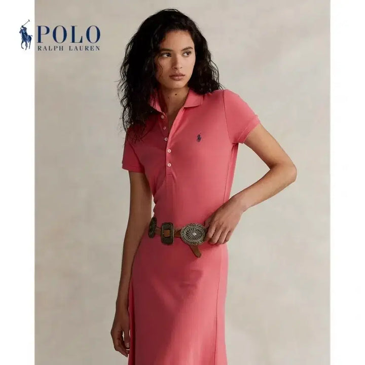 [BUNJANG] Polo Ralph Lauren Pink Mesh Collar Long Dress (M) / [정품]폴로 랄프로렌 메시 카라 롱원피스 (핑크/M)