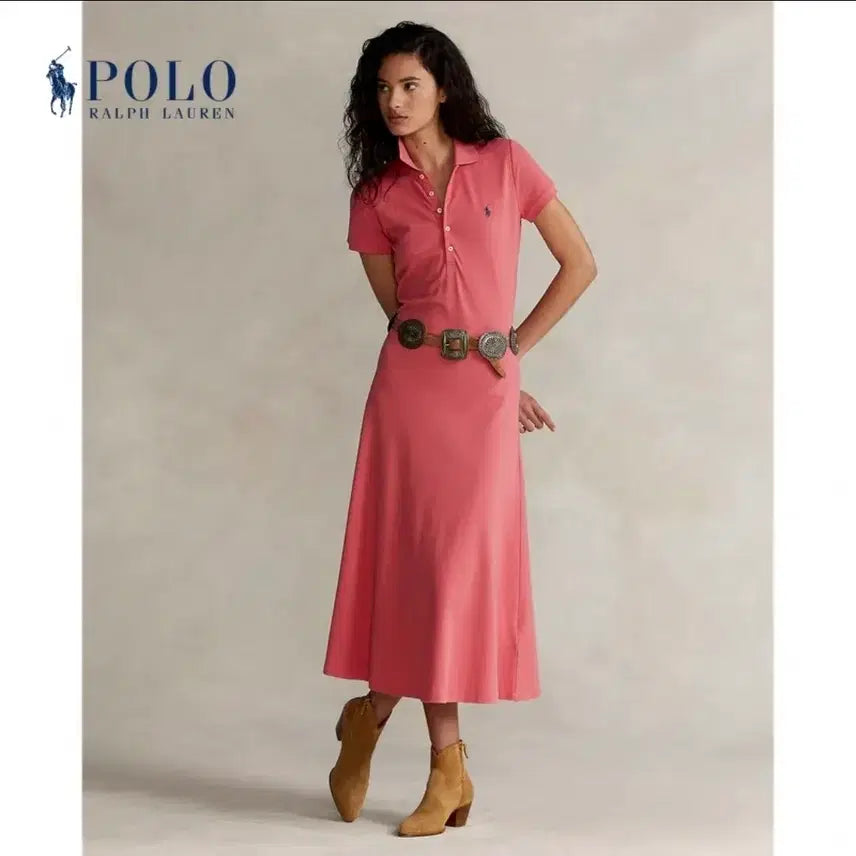 [BUNJANG] Polo Ralph Lauren Pink Mesh Collar Long Dress (M) / [정품]폴로 랄프로렌 메시 카라 롱원피스 (핑크/M)